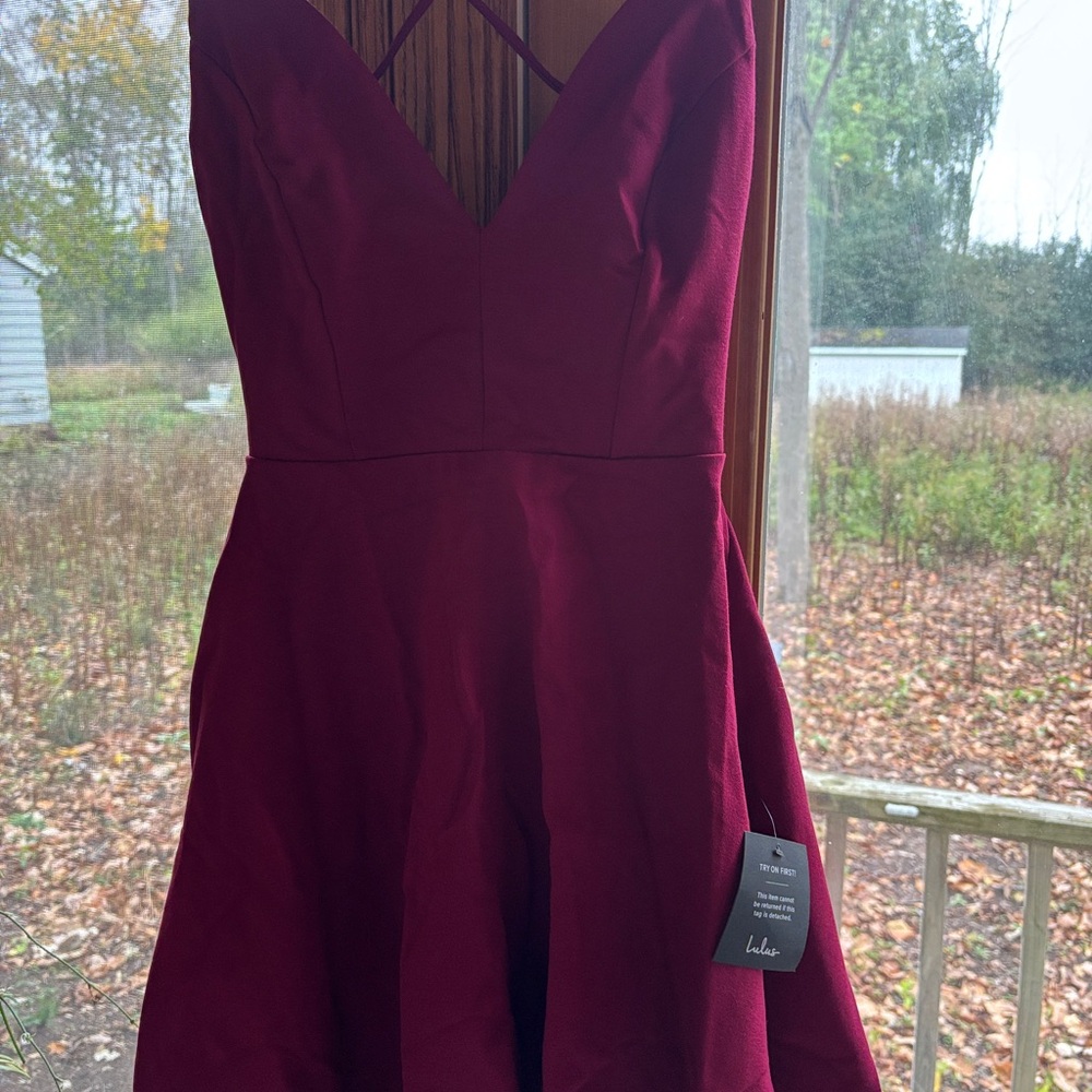 Lulu's Deep Red V-Neck Mini Dress